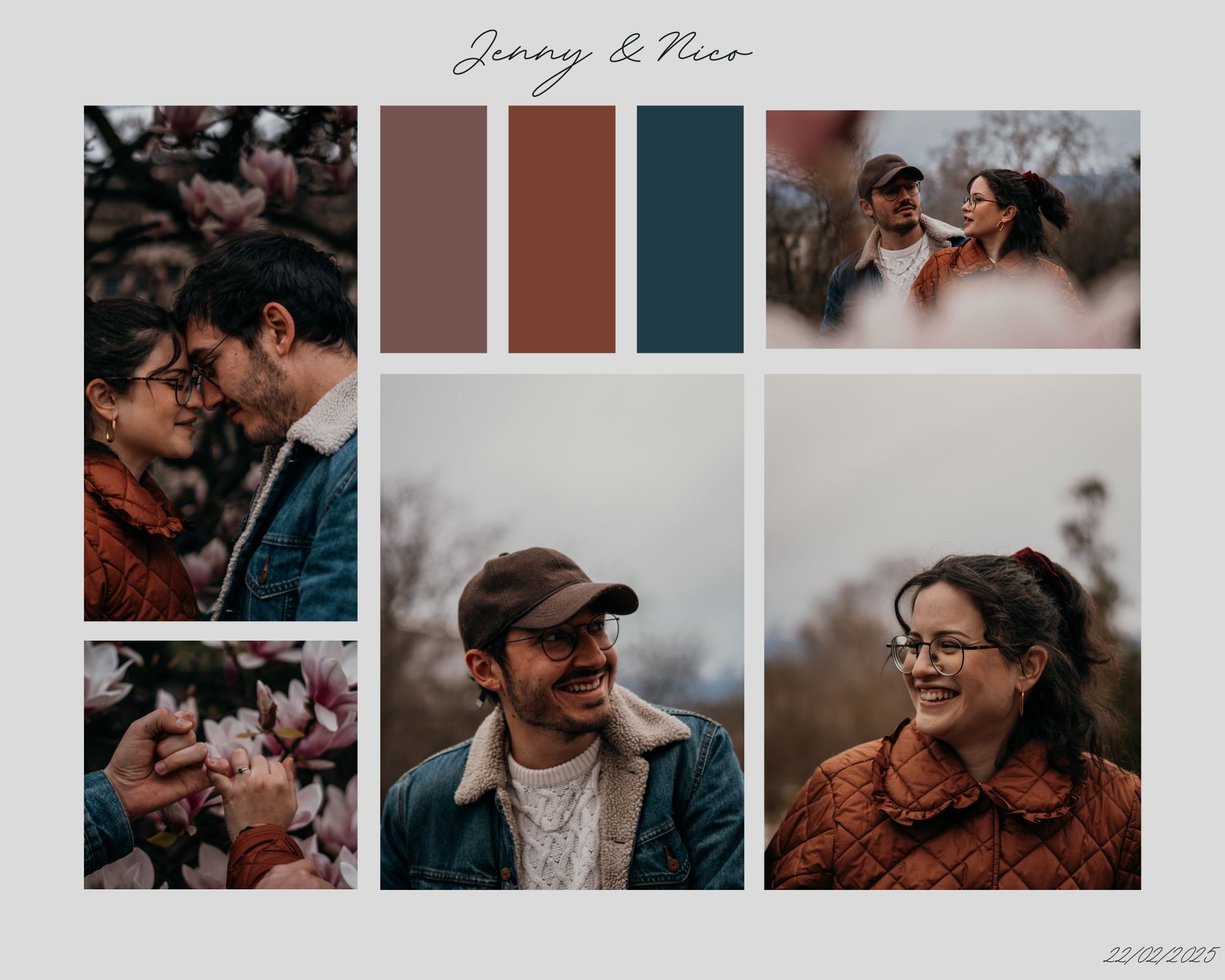 blue and brown clean grid wedding moodboard photo collage 1